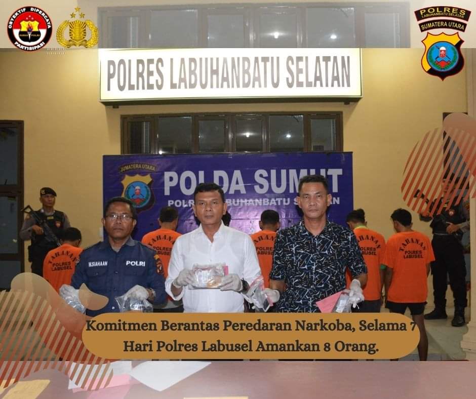penangkapan delapan orang tersangka tersebut di amankan dari berbagai TKP di wilayah Kabupaten Labuhanbatu Selatan,
